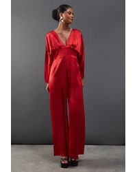 Warehouse - Satin Batwing Wide Leg Jumpsuit - Lyst