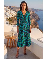 Roman - Abstract Print V-Neck Stretch Midi Dress - Lyst