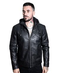 Infinity Leather - Retro Hooded Bomber Jacket-Zaria - Lyst