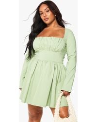 Boohoo - Plus Bengaline Corset Long Sleeve Skater Dress - Lyst