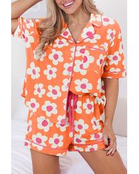 Azura Exchange - Daisy Print Pyjama Set Korte Mouwen - Lyst