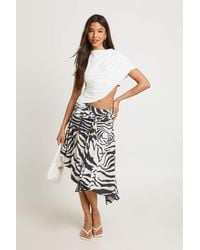 Boohoo - Zebra Print Midi Skirt With Trim - Lyst
