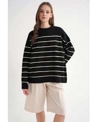MixRay - Gestreepte Rondhals Relaxed Trui - Lyst