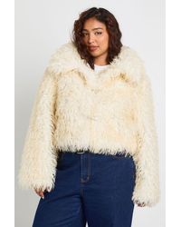 Boohoo - Plus Button Detail Faux Fur Jacket - Lyst