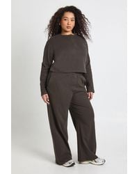 Boohoo - Plus Cotton Button Through Crew Neck Top & Trouser Co Ord - Lyst
