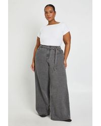 Boohoo - Plus Elasticated Back Tie Wide Leg Jean - Lyst