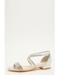 Quiz - Silver Diamante Flat Sandals - Lyst