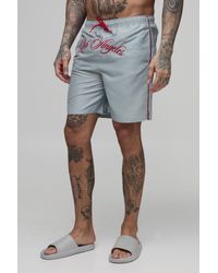 BoohooMAN - Tall Crotch Embroidered Mid Length Swim Short - Lyst