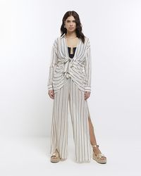 River Island - Beige Sheer Stripe Split Hem Trousers - Lyst