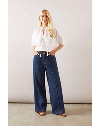 Wallis - Petite Broderie Tie Neck Blouse - Lyst