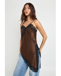Boohoo - Satin Lace Contrast Longline Cami - Lyst