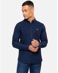 Threadbare - Navy Oxford Cotton 'beacon' Long Sleeve Shirt - Lyst