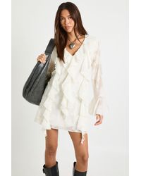 Boohoo - Burnout Floral Ruffle Shift Dress - Lyst
