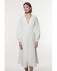 Karen Millen - Textured Tailored Dropped Waist Sleeved Midaxi Dress - Lyst