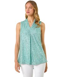 Roman - Sequin Pleat Front Vest Top - Lyst