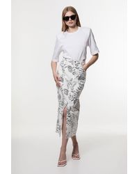 Karen Millen - Denim All Over Floral Sequin Skirt - Lyst