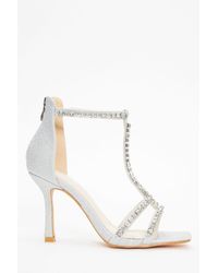 Quiz - Shimmer Diamante Stone T-Bar Heeled Sandals - Lyst