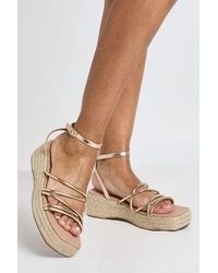 Boohoo - Metallic Strappy Flatform Wedges - Lyst
