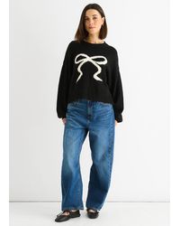 Gini London - Embossed Contrast Bow Short Knit Jumper - Lyst