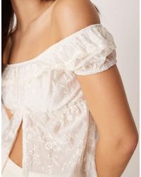 Motel - Shogo Flocked Floral Off Shoulder Top - Lyst