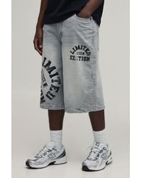 BoohooMAN - Longline Varsity Print Contrast Denim Jorts - Lyst