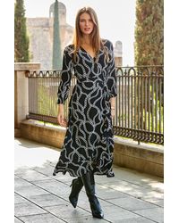 Sosandar - Chain Print Ruffle Hem Midi Wrap Dress - Lyst