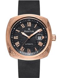 Heritor - Davenport Engraved-Case Leather-Band Watch W/ Date - Lyst