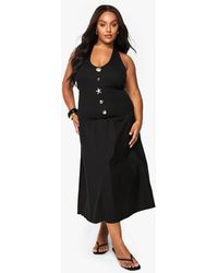 Boohoo - Plus Starfish Trim Rib Poplin Mix Midaxi Dress - Lyst