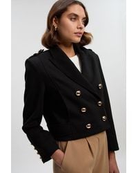 Karen Millen - Scuba Military Collar Button Detail Cropped Jacket - Lyst