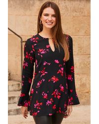 Sosandar - Print Keyhole Detail Tunic Top - Lyst