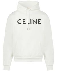 Celine - Celine Hoodie Van Katoenjersey Met Logoprint In Wit - Lyst
