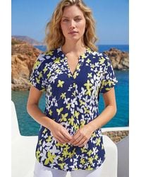 Roman - Floral Puff Print V-Neck Pleat Front Top - Lyst