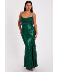 Quiz - Bottle Sequin Bow Back Maxi Dress - Lyst