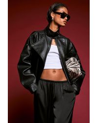 Boohoo - Funnel Neck Pebbled Faux Leather Bomber Jacket - Lyst
