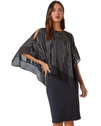 Roman - Metallic Print Overlay Stretch Dress - Lyst