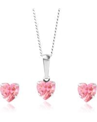 The Jewellery Stockroom - Children's Sterling Cz Heart Stud And Pendant Set With Swivel Box - Lyst