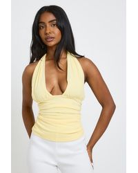 Boohoo - Textured Deep Plunge Halter Neck Top - Lyst