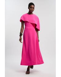 Karen Millen - Petite Soft Tailored Cape Detail Midi Dress - Lyst