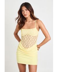 Boohoo - Lace And Slinky Drape Front Cami Mini Dress - Lyst