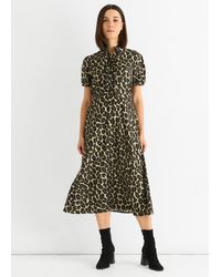 Gini London - Animal Print Ruffle Neck Midi Dress - Lyst