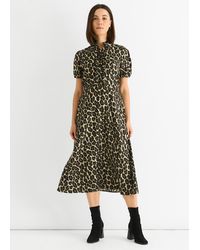Gini London - Animal Print Ruffle Neck Midi Dress - Lyst