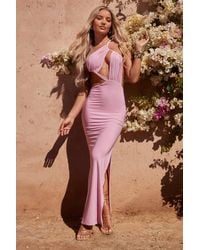 Boohoo - Molly Smith Ruched Slinky Cut Out Maxi Dress - Lyst