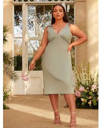 Chi Chi London - Plus Size V Neck Tie Shoulder Midi Dress - Lyst