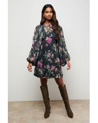 Oasis - Printed Trim Detail Batwing Mini Dress - Lyst