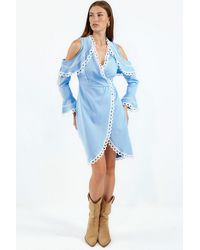 Msn-Collection - Belted Wrap Midi Dress - Lyst