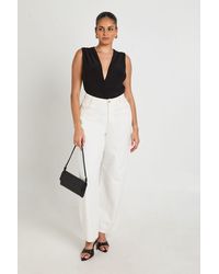 Boohoo - Plus Slinky Ruched V Neck Bodysuit - Lyst