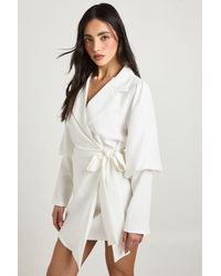 Boohoo - Volume Sleeve Tie Waist Blazer Dress - Lyst