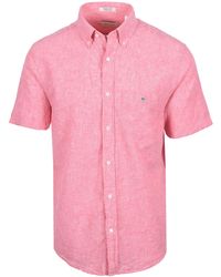 GANT - Reg Cotton Linen Short Sleeve Shirt Rose - Lyst