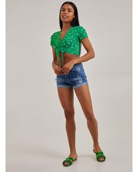 Pink Vanilla - Gathered Short Sleeve Floral Crop Top - Lyst