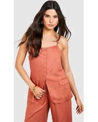 Boohoo - Linen Look Button Front Longline Waistcoat - Lyst